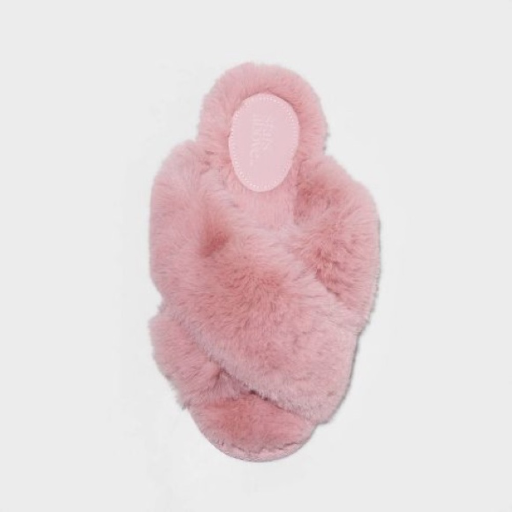 Stars Above Women's Paris Crossband Faux Fur Slippers, Blush sz XL(9-11)
